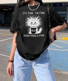 Women's Short-Sleeved T-Shirt With A Crew Neck And Simple Slogan Print, Casual Summer Style, Loose Fit, Ideal For Everyday Wear And Vacations. Women's T-Shirt - Lightweight - Vintage Urban Style - Unisex - Loose Fit Cotton Short-Sleeved Crew Neck T-Shirt - 黑色 - 查看 7