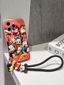 Disney Mickey Mouse Clubhouse Phone Case : 3D Fluffy Pattern Border Protector Phone Soft Phone Case With A Free Cute Mickey Bracelet Chain Lanyard, Mickey, Minnie, Goofy, Donald Duck, Daisy Duck, Pluto, For Apple 17 Promax 17 Pro 16 15 14 13 12 11 Pro Max XS Max X XR Soft Cover Summer Phone Case - trắng - Xem 5