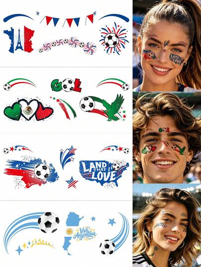 STARTTOOS 4pcs World Cup Football Face Tattoos, Sports Fan Face Stickers, Sports Event Party Face Decor Stickers, Waterproof & Long-Lasting Face Decorations