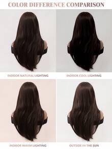 XOUJE 26 Inch Chocolate Brown Long Straight Wig With Bangs - Natural Looking Heat Resistant Synthetic Hair - Daily Wear, Party & Cosplay Fashion For Women - Brown - View 9
