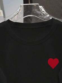 Bestselling, Versatile, And Figure-Flattering Pure Cotton Short-Sleeve T-Shirt. A Great Style, Newly Launched In 2026. A Loose-Fitting Plus-Size Top With A Unique Summer Design. This 100% Pure Cotton, Thick, Black And White T-Shirt Features A  Graphic And Letter Print. A Unisex Short-Sleeve Style. A New Arrival For Spring, Summer, And Fall. Breathable And Comfortable, With A Simple And Versatile Streetwear Style, Perfect For Matching Couple Outfits. - 黑色 - 查看 3