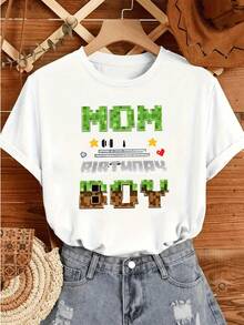 Fashion Printed T‑Shirts for Women, Oversized Streetwear Tops, Comfortable and Stylish All‑Match Summer TeesCamiseta de mujer con diseño gráfico Mamá del cumpleañero estilo ,prenda cómoda y casual,ideal para celebrar el cumpleaños. - Blanco - Ver 6