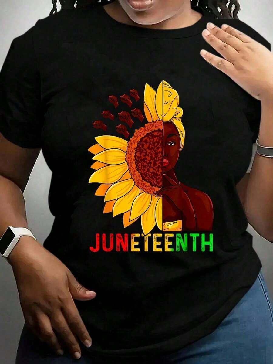 oberteile sommer Juneteenth Shirts Women Juneteenth Tshirt Women Sunflower T-Shirttshirt tops 65594799 - Noir - Voir 1