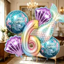 Set mit 8 Luftballons mit Farbverlauf-Zahlen, Meerjungfrauenschwänzen und Muschel-Designs. Perfekt für Geburtstagsfeiern, Themenpartys, Jahrestage, Familientreffen, Poolpartys, Strandpartys, Heimdekoration, Outdoor-Picknicks, Foto-Motive, - Übersicht 9