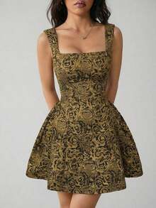 Vestido midi sin mangas de color blanco sólido para mujer, simple y casual para uso diario - Marrón - Ver 1