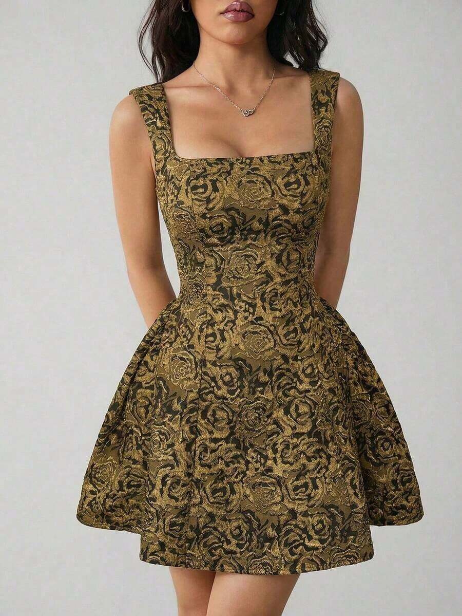 Vestido midi sin mangas de color blanco sólido para mujer, simple y casual para uso diario - Marrón - Ver 1