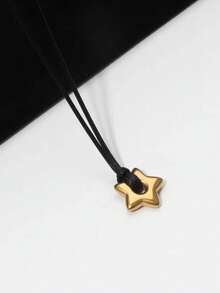 Y2K极简街头风金色镂空花朵、星星、爱心皮绳项链，适合男士休闲装扮 - 金色 - 查看 6