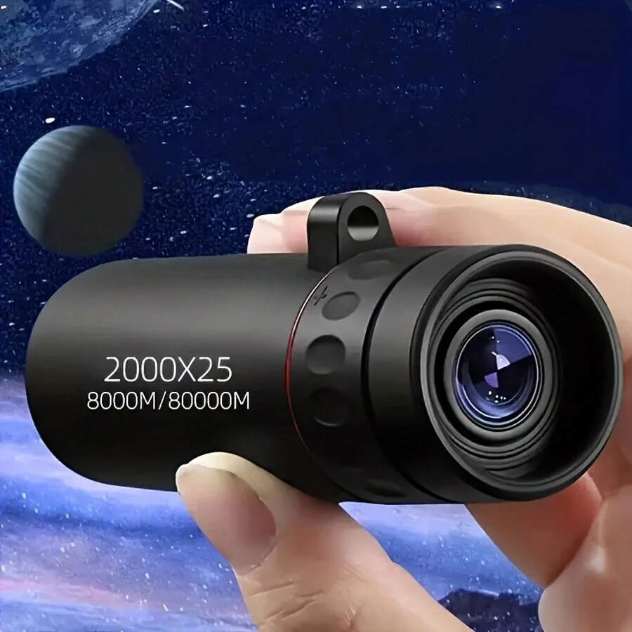 Telescopio monocular 2025 2000X25 HD, portátil compacto para viajes, senderismo, pesca, camping, observación de estrellas, conciertos y observación de aves - Con clip para teléfono - Ver 1