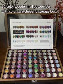 70-Color Magic Mirror Nail Powder Set, Including Magic Mirror Powder, Moonlight Powder, Gold Foil Powder, And Nail Art Powder, Comes With Color Chart And Storage Box. A Perfect Nail Art Gift For Girls. - Multicolor - View 2