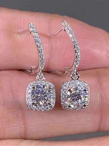 S925 Sterling Silver Delicate Women's 5a Cz Micro Inlaid Stud Earrings, All-Match Style, Fashionable Jewelry Accessories Wedding Engagement Bridal Jewelry - Silver - View 5