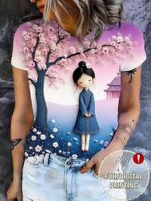 Diseño de sublimación para camiseta de mujer con estampado de lazo de cerezo, diseño estético femenino de niña, para el Día de la Madre - Burdeos - Ver 5