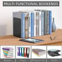 Soporte de libro de viento ins Simple, soporte de escritorio de metal para libros, bloque de libros para estudiantes, estante de almacenamiento grande y grueso de 2 piezas, papelería, negro - Gris, 2 piezas - Ver 4