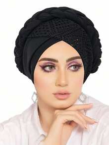 Mũ turban tết thời trang, khăn trùm đầu lưới thoáng khí đã buộc sẵn, khăn trùm đầu co giãn mềm mại dành cho phụ nữ Hồi giáo, thích hợp sử dụng hàng ngày và dự tiệc. - màu sắc - Xem 9