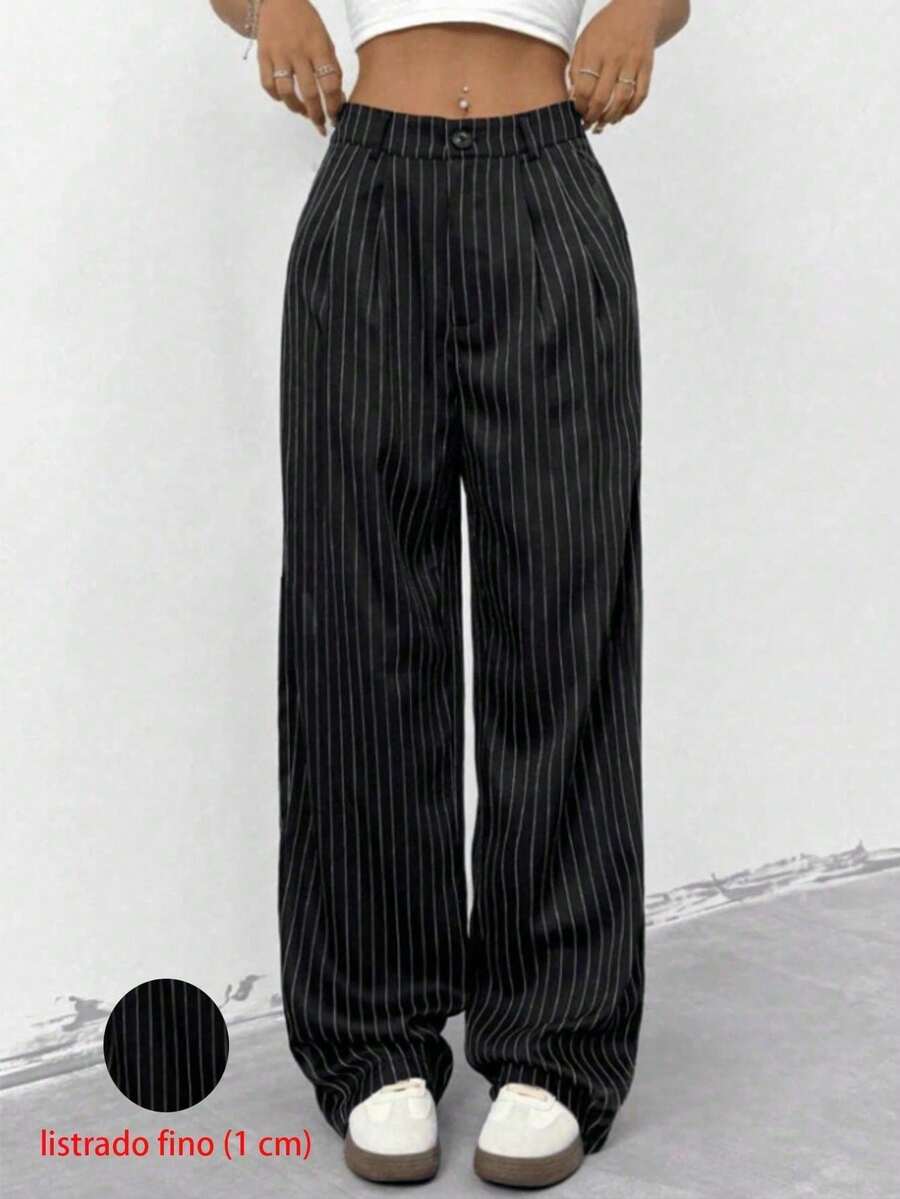 Striped Tailored Wide Leg Pants - Negro - Ver 1