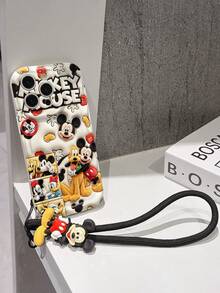 Disney Mickey Mouse Clubhouse Phone Case : 3D Fluffy Pattern Border Protector Phone Soft Phone Case With A Free Cute Mickey Bracelet Chain Lanyard, Mickey, Minnie, Goofy, Donald Duck, Daisy Duck, Pluto, For Apple 17 Promax 17 Pro 16 15 14 13 12 11 Pro Max XS Max X XR Soft Cover Summer Phone Case - trắng - Xem 5