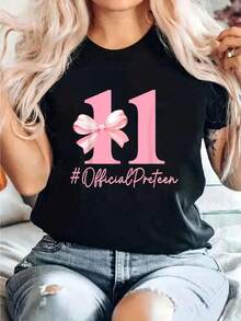 Es mi 11º cumpleaños, camiseta estética de cumpleaños con lazo rosa estilo coquette, camiseta estilo Y2K, camisetas de verano, conjuntos de verano, camisetas casuales diarias, camisetas casuales de manga corta de verano. - Negro 2 - Ver 10