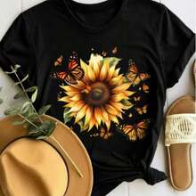 Women's Retro Sunflower & T-Shirt - Round Neck Short Sleeve Top, Machine Washable,Options S-Xxl, Sunshine T Shirt 1PC Women's Plus Size Sunflower And Butterflies Printed T Shirt Women Casual Summer Top Nature Inspired Floral Design Soft Comfortable Cotton Tee For Everyday Wear Lightweight Breathable Short Sleeve Shirt Perfect For Outdoors Beach Or Garden Activities Stylish Fashion Statement For Nature Lovers Women's Casual And Stylish Short-Sleeved Printed Shirt/T-Shirt, Breathable, Suitable For Outdoor Sports, Everyday Wear, Birthday Gifts, Christmas Gifts, Halloween Gifts, Or As A Commemorative Shirt For Friends Or Loved Ones. Also Suitable As A Pullover Fast Delivery - Màu be - Xem 12