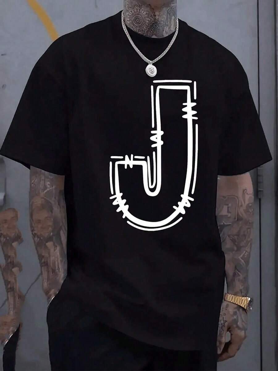 Premium Unisex Casual T-Shirts (220% Cotton) - Men's Summer T-Shirt With Round Neck And Short Sleeves, Casual Cotton Print, Letters, Comfortable Cotton - 黑色 - 查看 1