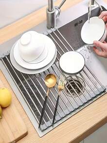 1 cái giá phơi bát đĩa cuộn, giá để ráo nước bồn rửa, giá đựng bát đĩa đa năng bằng thép không gỉ, giá để ráo nước nhà bếp gấp gọn, giá để ráo bát đĩa, giá cuộn, rổ để ráo nước trên bồn rửa bằng thép không gỉ, giá để bát đĩa di động bằng thép không gỉ, rổ rửa rau củ quả đa năng, dụng cụ nhà bếp thiết thực - Nhiều màu - Xem 10