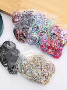 100pcs/Pack Colorful Shiny Elastic Hair Ties, Soft & Gentle For Baby & Girls Hair Accessories (OPP Bag) - Multicolor - View 1