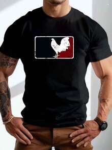 Camiseta para hombre con logo de gallo blanco - Diseño inspirado en el béisbol con gráfico de bloques de color rojo, blanco y azul llamativos - Camiseta estilo streetwear para uso casual, moda urbana y outfits diarios - Regalo perfecto para fans del deporte y amantes de la ropa de moda - Oscuro - Ver 12