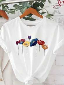 Women's Pure Cotton Short-Sleeve T-Shirt, Classic Basic Round Neck Tee, Loose-Fitting Casual Top, Soft And Comfortable Fabric, Sizes S-5XL Available, Solid Color Blouse For Everyday Wear, Breathable Summer Essential, Easy-To-Match Fashionable T-Shirt For Ladies. - 灰色 - 查看 1