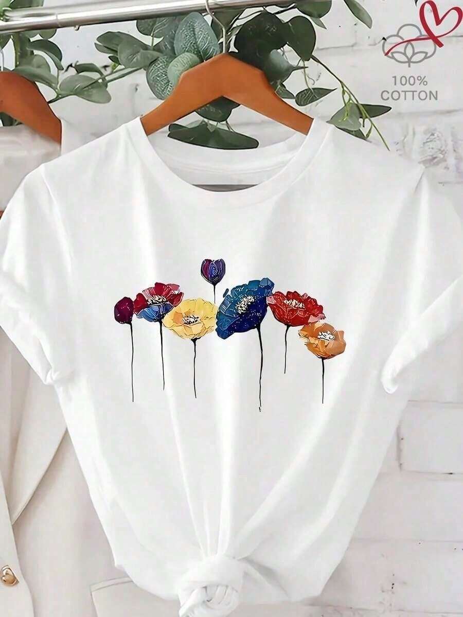 Women's Pure Cotton Short-Sleeve T-Shirt, Classic Basic Round Neck Tee, Loose-Fitting Casual Top, Soft And Comfortable Fabric, Sizes S-5XL Available, Solid Color Blouse For Everyday Wear, Breathable Summer Essential, Easy-To-Match Fashionable T-Shirt For Ladies. - 灰色 - 查看 1