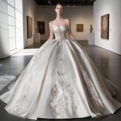 French-Style Strapless Light Wedding Dress 2026 New Model, Main Dress Brides, High-Quality Satin, Suitable Petite Figures, Elaborate Design, Plus Size With A Train