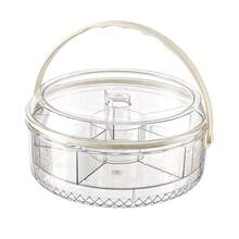 Portable Five-Section Fruit And Nut Storage Tray With Handle, Sealed And Moisture-Proof, Suitable For Home And Outdoor Picnics, Round Shape With Lid, Perfect For Snacks - 透明五分格 - 查看 7