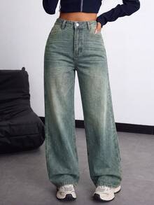 Quần jeans nữ dáng rộng, ống thẳng, kiểu boyfriend, mang phong cách vintage thường ngày. - kaki - Xem 5