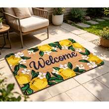 1pc "Welcome" Lemon Floral Print Flannel Doormat, Non-Slip Absorbent Entrance Mat, Bright Summer Style Floor Rug, Washable Indoor/Outdoor Home Decor, Fresh Fruit Themed Carpet.Carpet,Rug,Carpet Living Room,Kitchen Mat - 1PC - View 5