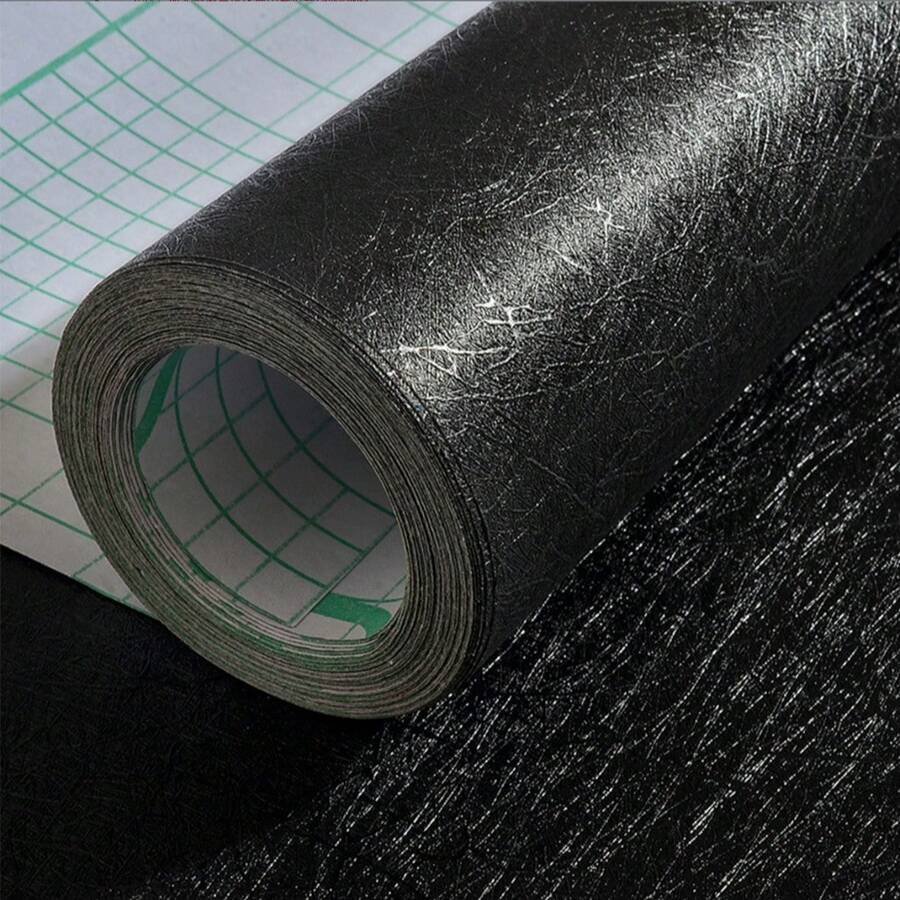 1套加厚黑色石纹自粘墙纸,易于清洁,适用于厨房橱柜 - 黑蠶絲 - 查看 1