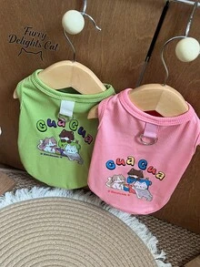 Furry Delights 貓咪可愛熊與臘腸狗刺繡狗狗背心，羅紋針織寵物背心配荷葉邊袖口，透氣舒適，適合春夏，可愛的小型中型犬狗狗衣服，適合日常散步 - 彩色 - 查看 12