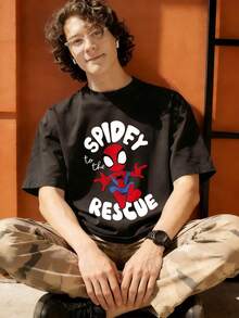Marvel Spidey To The Rescue Graphic T Shirt 100 Percent Cotton Men T Shirt    Universe  Superhero Men's Summer Outfits Mens Clothing Mens Tops Streetwear Mens Gift Ideas Innerwear Or Outfits,Mens Fashion - màu đen - Xem 4