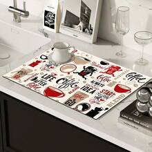 1pc Coffee Element Absorbent Drying Mat, Kitchen Decor Coffee Machine Mat, Beverage Mat, Bowl & Plate Mat, Handmade Coffee Pot Draining Mat, Kitchen Floor Mat, Coaster, Dining Table Mat, Kitchen Counter Bowl & Plate Drying Mat, Breakfast Mat, Heat-Resistant Anti-Slip Drying Mat, Diatomite Drying Mat, Hides Stains, Super Absorbent Kitchen Mat, Easy To Clean Dish Rack Mat, Suitable For Kitchen, Dining Table, Coffee Shop, Bar, Holiday, Party, Home Decor, Holiday Gift - Multicolor - View 3