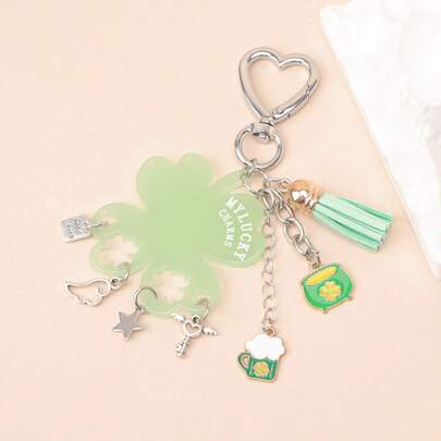 1pc Unisex Lucky Four-Leaf Clover Acrylic Pendant, Resin Clover Cup/Jar Decor, Angel Wing, Heart Keychain, Bag Charm Accessories