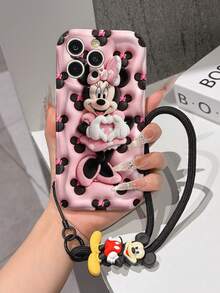 Disney Mickey Mouse Clubhouse Phone Case : 3D Fluffy Pattern Border Protector Phone Soft Phone Case With A Free Cute Mickey Bracelet Chain Lanyard, Mickey, Minnie, Goofy, Donald Duck, Daisy Duck, Pluto, For Apple 17 Promax 17 Pro 16 15 14 13 12 11 Pro Max XS Max X XR Soft Cover Summer Phone Case - 白色 - 查看 3
