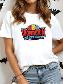 Colorful Graphic With Large Red And Blue Lettering That Evokes Positive Energy And An Adventurous Spirit, Inspiring Confidence And Dynamism. Modern Casual Women's T-Shirt Ideal For Everyday Wear. - 白色 - 查看 8