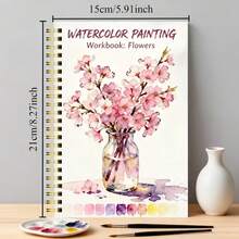 16 Buku Sketsa Cat Air Spiral Bermotif Bunga, 34 Halaman, Kertas Cat Air Premium, Cocok untuk Pemula, Buku Mewarnai Cat Air yang Santai dan Mudah Diwarnai, Hadiah Ideal untuk Teman dan Kolega - Sepotong Tunggal - View 3