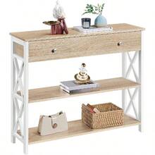 Light Oak Metal Frame Console Table With Storage Drawer 100x29.5x81cm For Living Room Entryway Hallway Bedroom Sofa Side Table - 淺橡木 - 查看 1