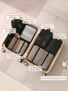 7pcs Large Capacity Travel Organizer Bags, Waterproof Portable Packing Cubes For Clothes, Pants, Shoes, Socks, Luggage Organizer - Black - View 6