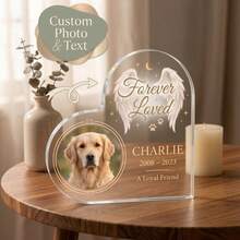 1pc Customized Pet Memorial Heart-Shaped Acrylic Plaque, Can Customize Photo And Text, Bereavement Gift, "Forever Loved" Dog/Cat Memorial Keepsake, Suitable For Home Decor, Shelf Display, Pet Owner Remembrance - Multicolor - View 8