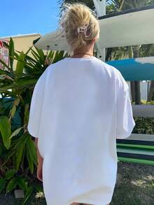 Plus Size - Plus Size - New Fashionable Printed Loose T-Shirt, Casual Comfortable All-Match Shirt With Short Sleeves And Dropped Shoulder Seams, Summer Tops - White - View 2