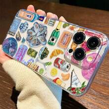 1 pieza Funda de teléfono transparente de TPU con patrón de bebida de fruta, cobertura completa, anti-caída y anti-huellas dactilares para iPhone - Multicolor - Ver 3