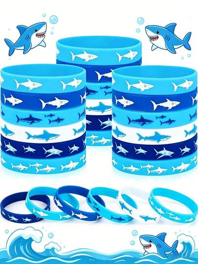 Conjunto de 12 pulseiras de silicone com temas da vida marinha, ideais para festas com tema de tubarão, presentes, pulseiras vibrantes de tubarão para decoração subaquática, festas na praia, presentes de aniversário (cor aleatória)