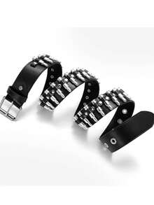 1pc Metal Punk Style Rivet Belt, Punk PU Leather Belt With Screw Rivets, Gothic Belt With Pyramid Rivets, Suitable For Men And Women - Black Bullet - View 4