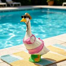 4 Pcs Porch Goose Summer Costume Cute Dot Print Bikini And Skirt Straw Hat Sunglasses Set For Patio Yard Lawn Decor - Colorful - View 2