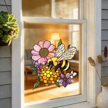 1 pieza Pegatina de ventana con estampado de flores y colibríes, adecuada para baño, sala de estar, dormitorio, balcón, decoración removible y autoadhesiva para el hogar - Pegatinas de pájaros para ventanas - Ver 5
