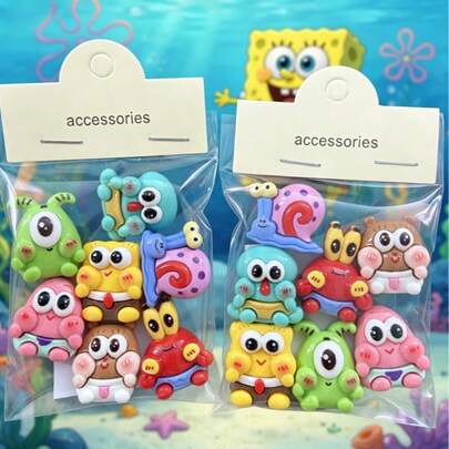 SpongeBob SquarePants 1 Bộ/7 miếng dán trang trí bảng điều khiển ô tô, miếng dán hình ngôi sao lớn cho cốc nước, phụ kiện tự làm hình hoa cho giày xe điện, đồ chơi