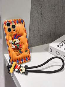 Disney Mickey Mouse Clubhouse Phone Case : 3D Fluffy Pattern Border Protector Phone Soft Phone Case With A Free Cute Mickey Bracelet Chain Lanyard, Mickey, Minnie, Goofy, Donald Duck, Daisy Duck, Pluto, For Apple 17 Promax 17 Pro 16 15 14 13 12 11 Pro Max XS Max X XR Soft Cover Summer Phone Case - trắng - Xem 5